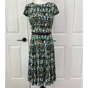 Jessica Howard Women's Geometric Belted Cap Sleeve Dress Size 6